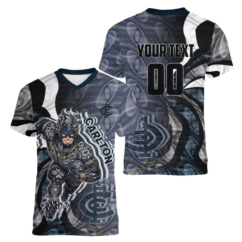 Personalised Carlton Women V-Neck T-Shirt Trippy Psychedelic Abstract Art Mascot Football Fans