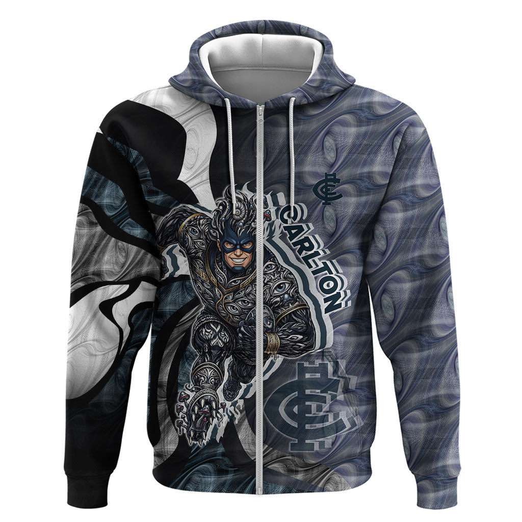 Personalised Carlton Zip Hoodie Trippy Psychedelic Abstract Art Mascot Football Fans