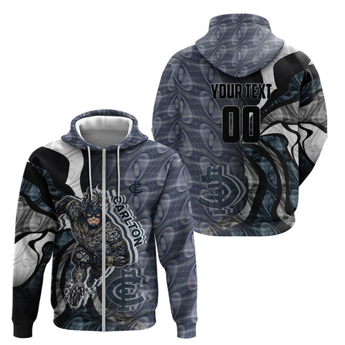 Personalised Carlton Zip Hoodie Trippy Psychedelic Abstract Art Mascot Football Fans