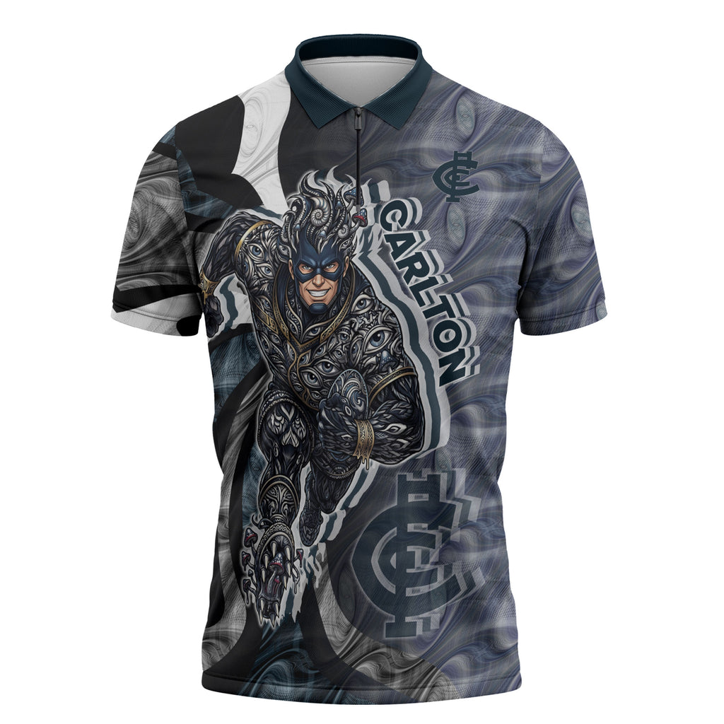 Personalised Carlton Zipper Polo Shirt Trippy Psychedelic Abstract Art Mascot Football Fans