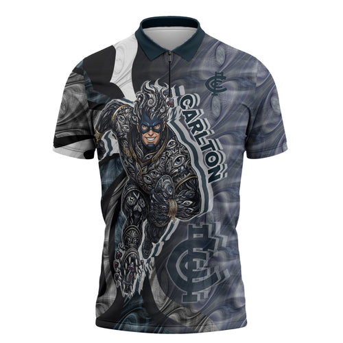Personalised Carlton Zipper Polo Shirt Trippy Psychedelic Abstract Art Mascot Football Fans