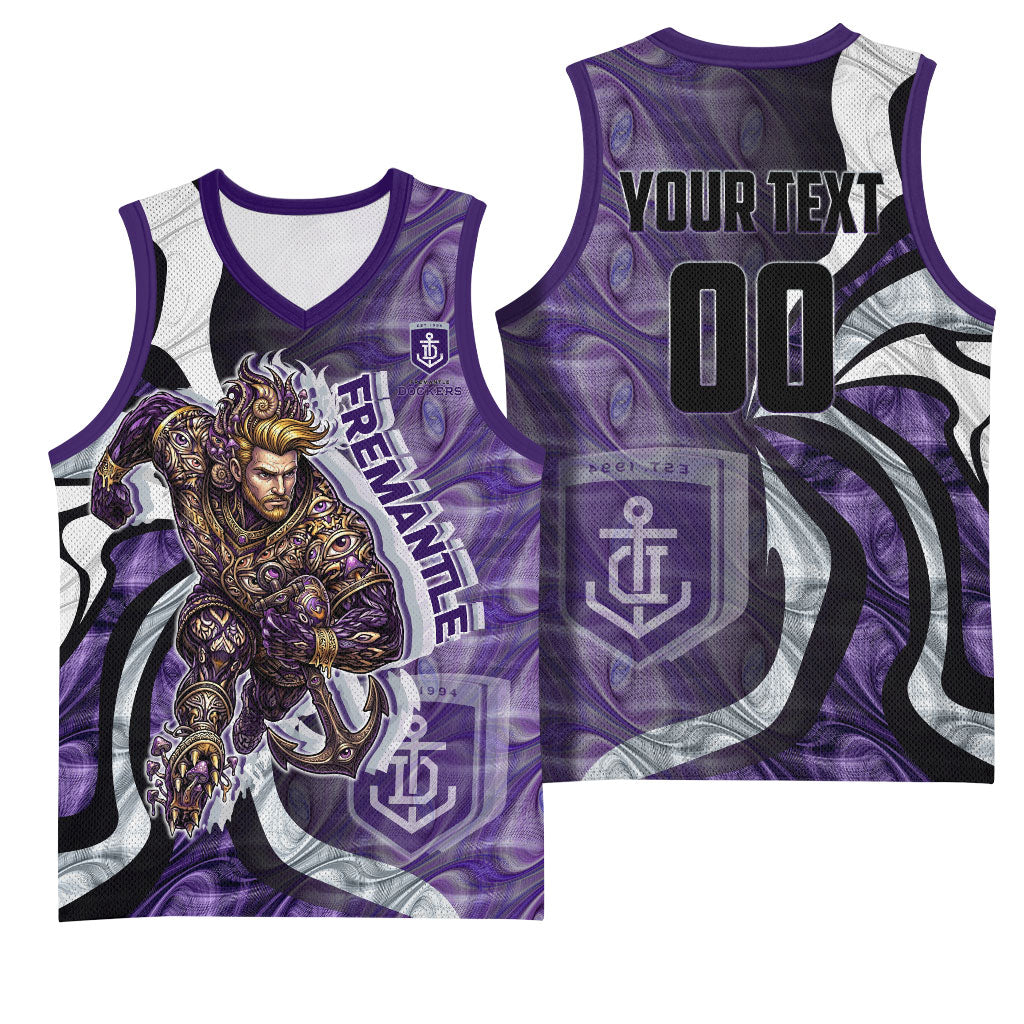 Personalised Fremantle Dockers Basketball Jersey Trippy Psychedelic Abstract Art Mascot Football Fans