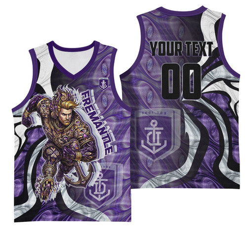 Personalised Fremantle Dockers Basketball Jersey Trippy Psychedelic Abstract Art Mascot Football Fans