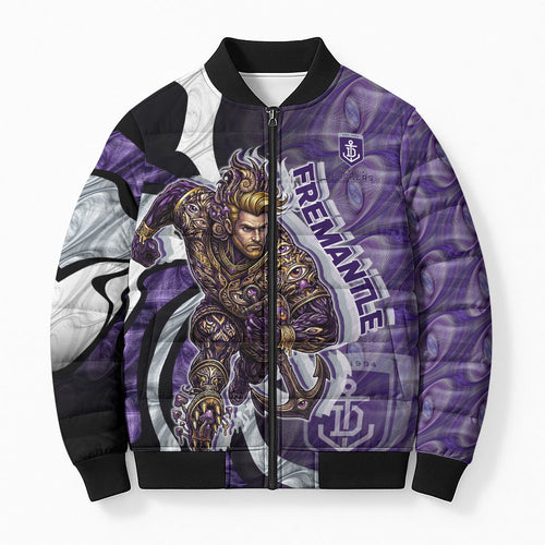 Personalised Fremantle Dockers Bomber Puffer Jacket Trippy Psychedelic Abstract Art Mascot Football Fans