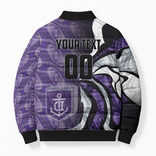 Personalised Fremantle Dockers Bomber Puffer Jacket Trippy Psychedelic Abstract Art Mascot Football Fans