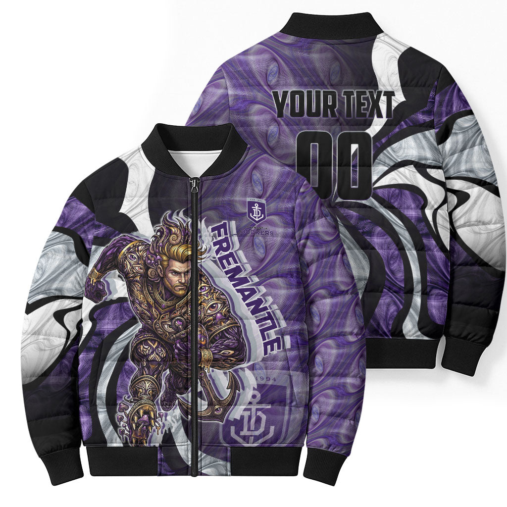 Personalised Fremantle Dockers Bomber Puffer Jacket Trippy Psychedelic Abstract Art Mascot Football Fans