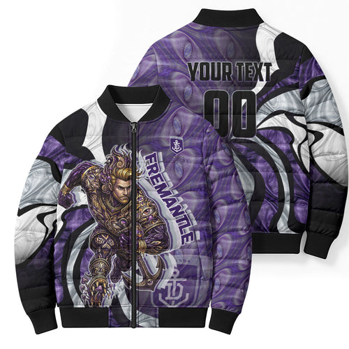 Personalised Fremantle Dockers Bomber Puffer Jacket Trippy Psychedelic Abstract Art Mascot Football Fans