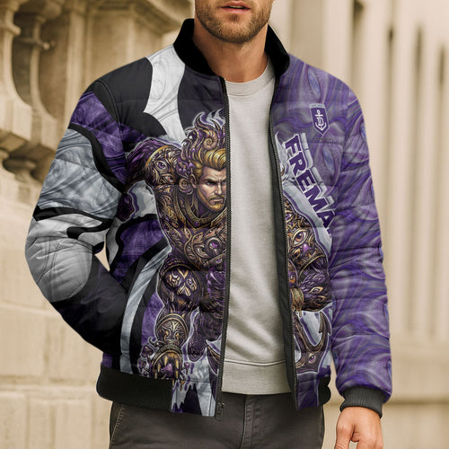 Personalised Fremantle Dockers Bomber Puffer Jacket Trippy Psychedelic Abstract Art Mascot Football Fans