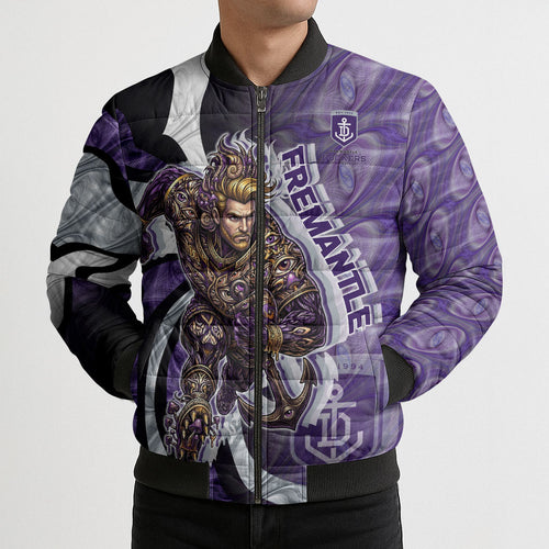 Personalised Fremantle Dockers Bomber Puffer Jacket Trippy Psychedelic Abstract Art Mascot Football Fans
