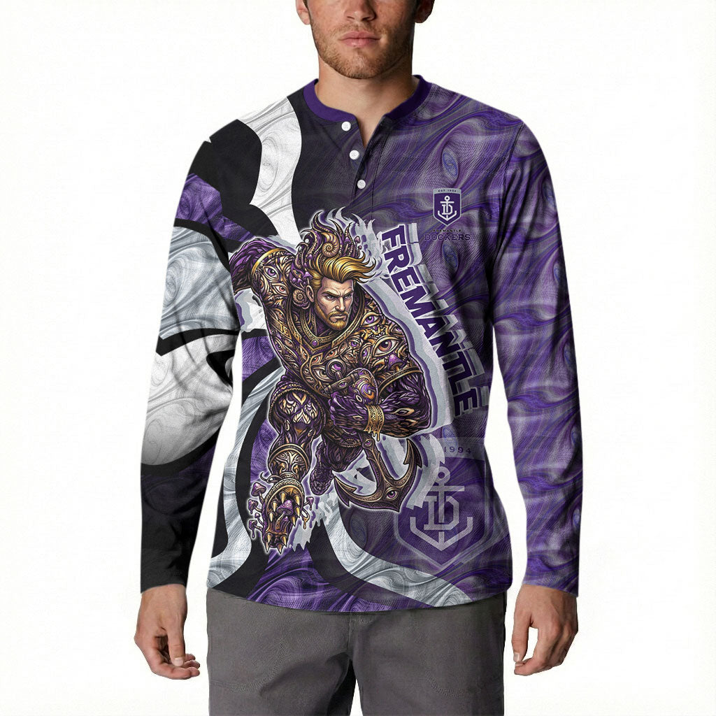 Personalised Fremantle Dockers Button Sweatshirt Trippy Psychedelic Abstract Art Mascot Football Fans