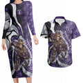 Personalised Fremantle Dockers Couples Matching Long Sleeve Bodycon Dress and Hawaiian Shirt Trippy Psychedelic Abstract Art Mascot Football Fans