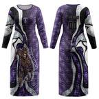 Personalised Fremantle Dockers Couples Matching Long Sleeve Bodycon Dress and Hawaiian Shirt Trippy Psychedelic Abstract Art Mascot Football Fans