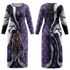 Personalised Fremantle Dockers Couples Matching Long Sleeve Bodycon Dress and Long Sleeve Button Shirt Trippy Psychedelic Abstract Art Mascot Football Fans