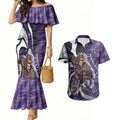 Personalised Fremantle Dockers Couples Matching Mermaid Dress and Hawaiian Shirt Trippy Psychedelic Abstract Art Mascot Football Fans