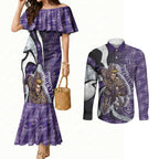Personalised Fremantle Dockers Couples Matching Mermaid Dress and Long Sleeve Button Shirt Trippy Psychedelic Abstract Art Mascot Football Fans