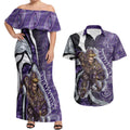 Personalised Fremantle Dockers Couples Matching Off Shoulder Maxi Dress and Hawaiian Shirt Trippy Psychedelic Abstract Art Mascot Football Fans