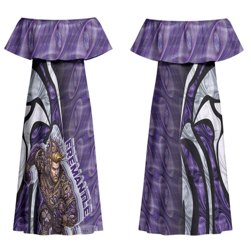 Personalised Fremantle Dockers Couples Matching Off Shoulder Maxi Dress and Long Sleeve Button Shirt Trippy Psychedelic Abstract Art Mascot Football Fans