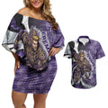 Personalised Fremantle Dockers Couples Matching Off Shoulder Short Dress and Hawaiian Shirt Trippy Psychedelic Abstract Art Mascot Football Fans
