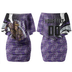 Personalised Fremantle Dockers Couples Matching Off Shoulder Short Dress and Hawaiian Shirt Trippy Psychedelic Abstract Art Mascot Football Fans