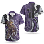 Personalised Fremantle Dockers Couples Matching Off The Shoulder Long Sleeve Dress and Hawaiian Shirt Trippy Psychedelic Abstract Art Mascot Football Fans