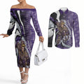 Personalised Fremantle Dockers Couples Matching Off The Shoulder Long Sleeve Dress and Long Sleeve Button Shirt Trippy Psychedelic Abstract Art Mascot Football Fans