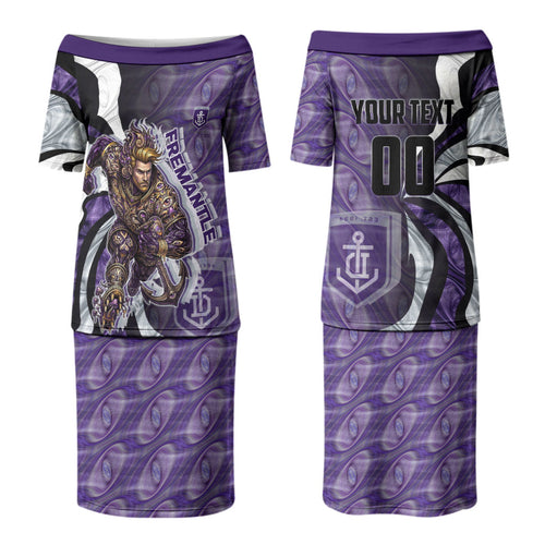 Personalised Fremantle Dockers Couples Matching Puletasi and Hawaiian Shirt Trippy Psychedelic Abstract Art Mascot Football Fans