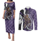 Personalised Fremantle Dockers Couples Matching Puletasi and Long Sleeve Button Shirt Trippy Psychedelic Abstract Art Mascot Football Fans