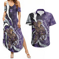 Personalised Fremantle Dockers Couples Matching Summer Maxi Dress and Hawaiian Shirt Trippy Psychedelic Abstract Art Mascot Football Fans