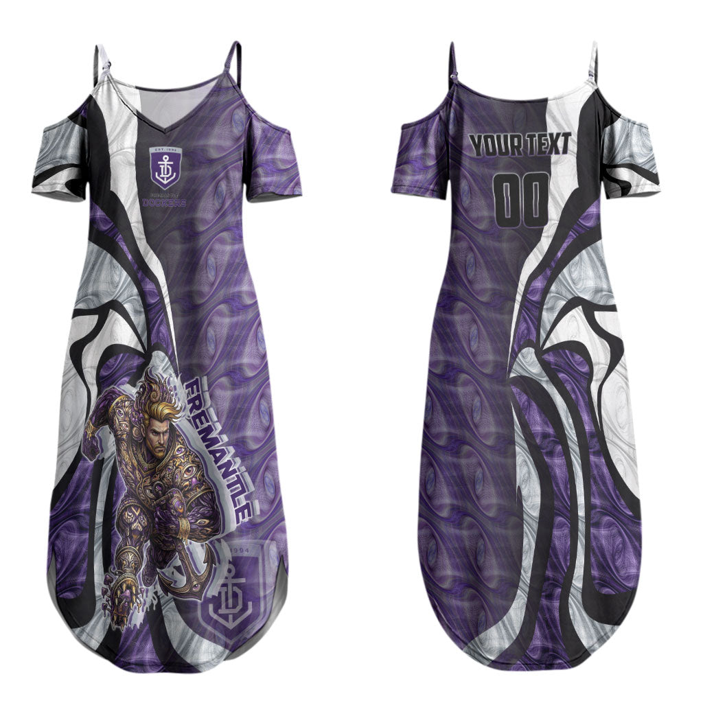 Personalised Fremantle Dockers Couples Matching Summer Maxi Dress and Long Sleeve Button Shirt Trippy Psychedelic Abstract Art Mascot Football Fans