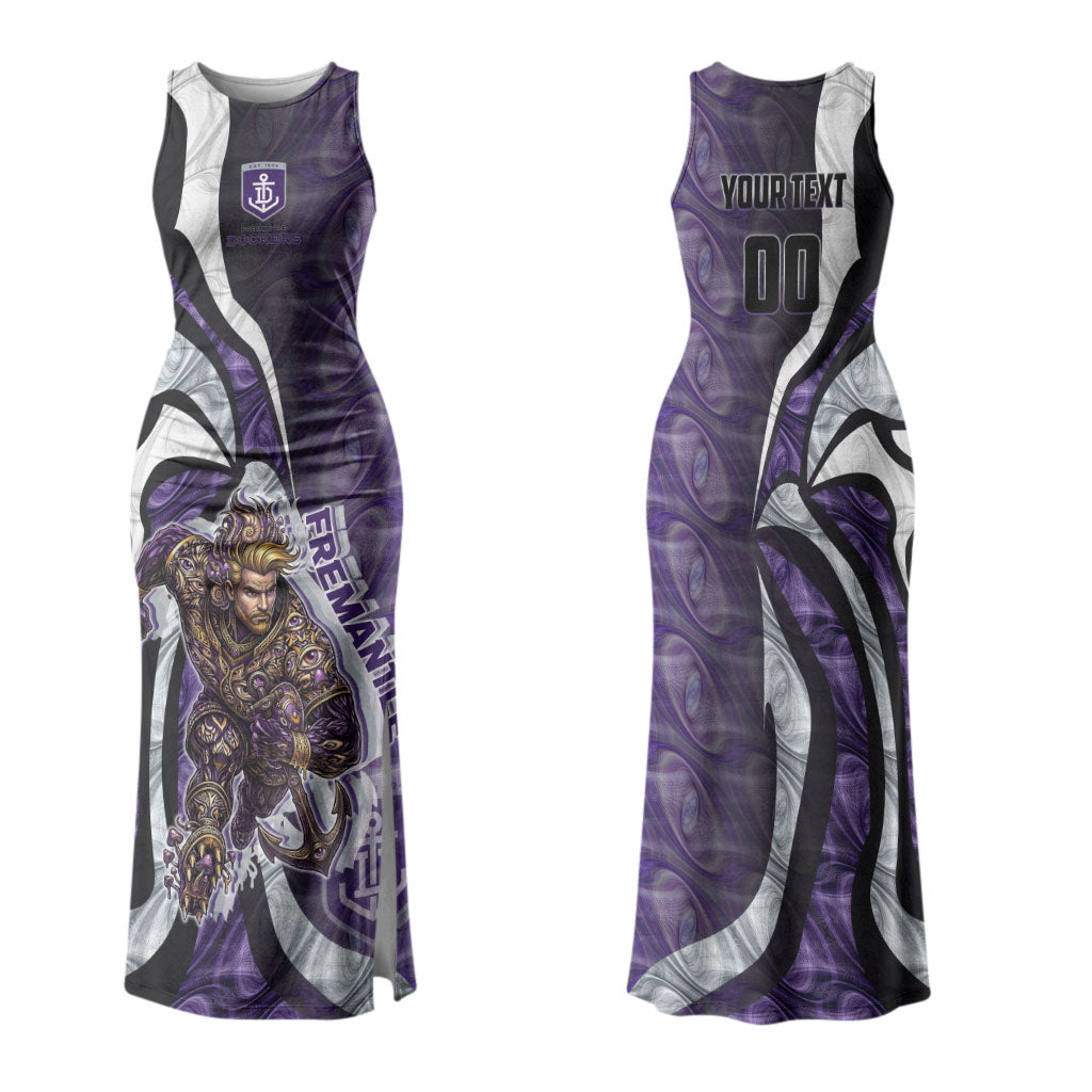 Personalised Fremantle Dockers Couples Matching Tank Maxi Dress and Hawaiian Shirt Trippy Psychedelic Abstract Art Mascot Football Fans