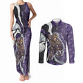 Personalised Fremantle Dockers Couples Matching Tank Maxi Dress and Long Sleeve Button Shirt Trippy Psychedelic Abstract Art Mascot Football Fans