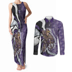 Personalised Fremantle Dockers Couples Matching Tank Maxi Dress and Long Sleeve Button Shirt Trippy Psychedelic Abstract Art Mascot Football Fans