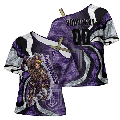Personalised Fremantle Dockers Cross Shoulder Shirt Trippy Psychedelic Abstract Art Mascot Football Fans