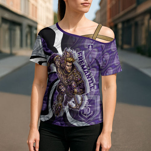 Personalised Fremantle Dockers Cross Shoulder Shirt Trippy Psychedelic Abstract Art Mascot Football Fans