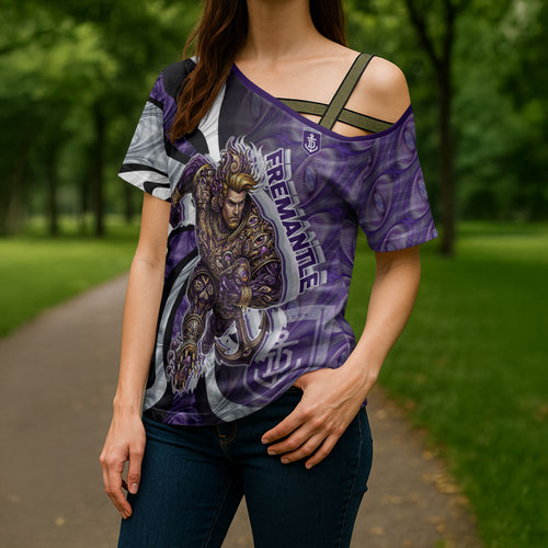 Personalised Fremantle Dockers Cross Shoulder Shirt Trippy Psychedelic Abstract Art Mascot Football Fans