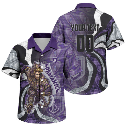 Personalised Fremantle Dockers Family Matching Long Sleeve Bodycon Dress and Hawaiian Shirt Trippy Psychedelic Abstract Art Mascot Football Fans
