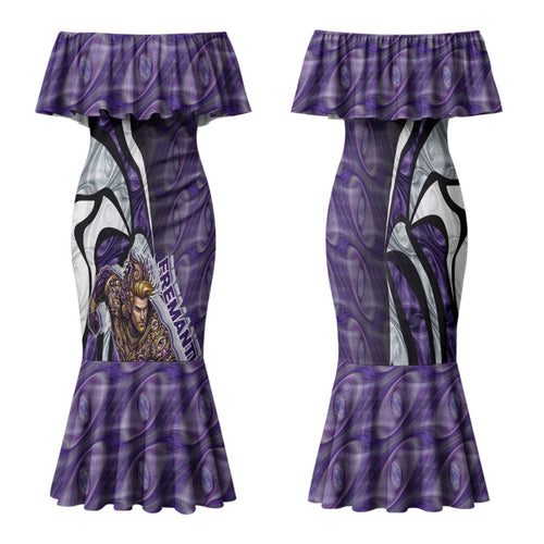 Personalised Fremantle Dockers Family Matching Mermaid Dress and Hawaiian Shirt Trippy Psychedelic Abstract Art Mascot Football Fans