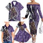 Personalised Fremantle Dockers Family Matching Off The Shoulder Long Sleeve Dress and Hawaiian Shirt Trippy Psychedelic Abstract Art Mascot Football Fans