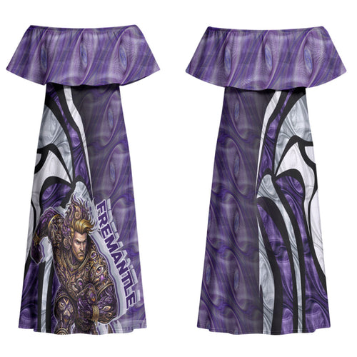 Personalised Fremantle Dockers Family Matching Off Shoulder Maxi Dress and Hawaiian Shirt Trippy Psychedelic Abstract Art Mascot Football Fans
