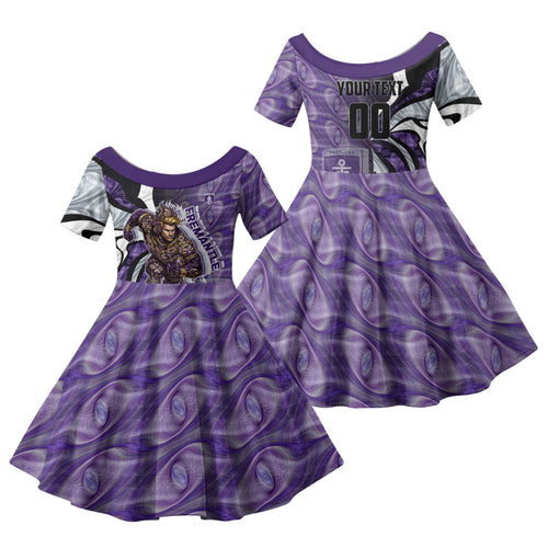 Personalised Fremantle Dockers Family Matching Off Shoulder Short Dress and Hawaiian Shirt Trippy Psychedelic Abstract Art Mascot Football Fans