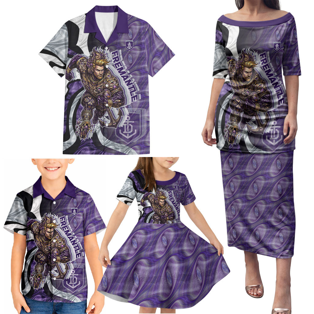 Personalised Fremantle Dockers Family Matching Puletasi and Hawaiian Shirt Trippy Psychedelic Abstract Art Mascot Football Fans