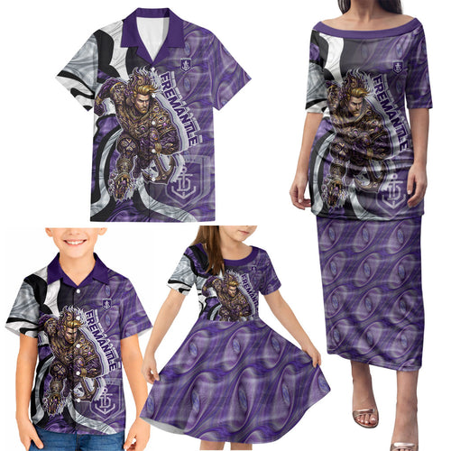 Personalised Fremantle Dockers Family Matching Puletasi and Hawaiian Shirt Trippy Psychedelic Abstract Art Mascot Football Fans