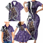 Personalised Fremantle Dockers Family Matching Short Sleeve Bodycon Dress and Hawaiian Shirt Trippy Psychedelic Abstract Art Mascot Football Fans