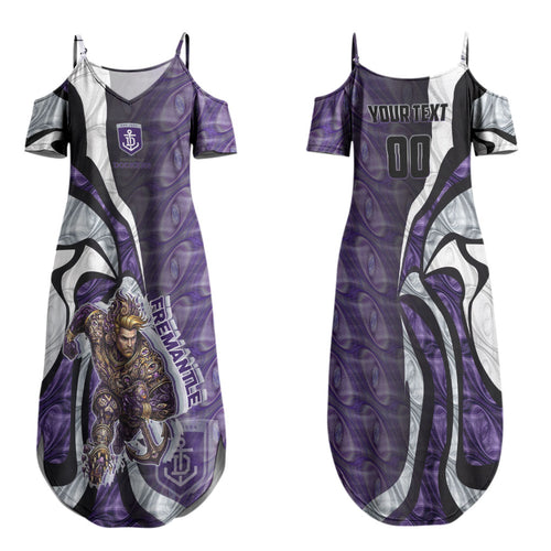 Personalised Fremantle Dockers Family Matching Summer Maxi Dress and Hawaiian Shirt Trippy Psychedelic Abstract Art Mascot Football Fans