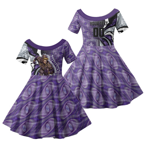 Personalised Fremantle Dockers Family Matching Summer Maxi Dress and Hawaiian Shirt Trippy Psychedelic Abstract Art Mascot Football Fans
