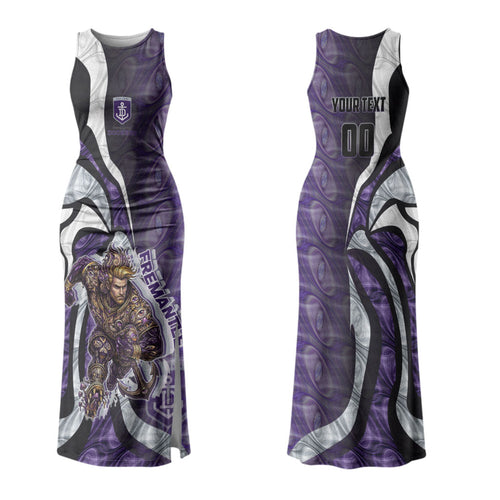 Personalised Fremantle Dockers Family Matching Tank Maxi Dress and Hawaiian Shirt Trippy Psychedelic Abstract Art Mascot Football Fans