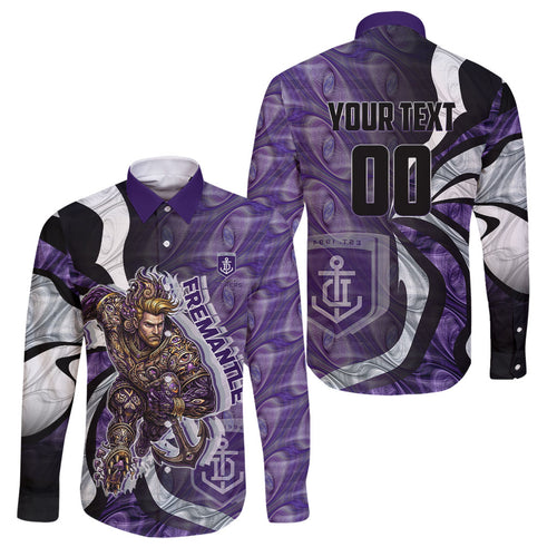 Personalised Fremantle Dockers Family Matching Tank Maxi Dress and Hawaiian Shirt Trippy Psychedelic Abstract Art Mascot Football Fans