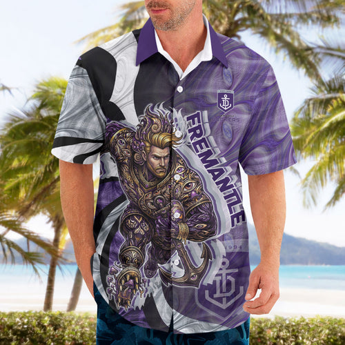 Personalised Fremantle Dockers Hawaiian Shirt Trippy Psychedelic Abstract Art Mascot Football Fans