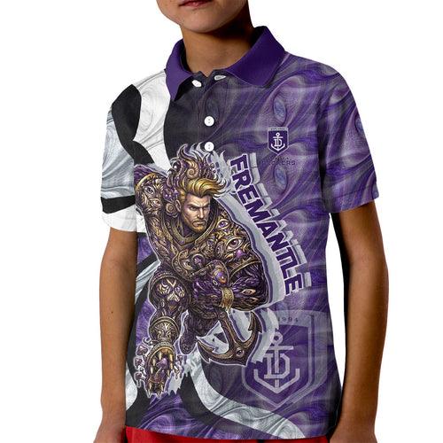 Personalised Fremantle Dockers Kid Polo Shirt Trippy Psychedelic Abstract Art Mascot Football Fans