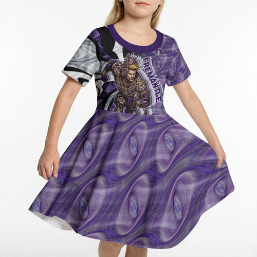 Personalised Fremantle Dockers Kid Short Sleeve Dress Trippy Psychedelic Abstract Art Mascot Football Fans